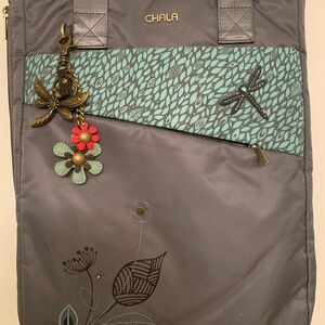 Chala Gray and Teal Laptop Bag with Floral Accents